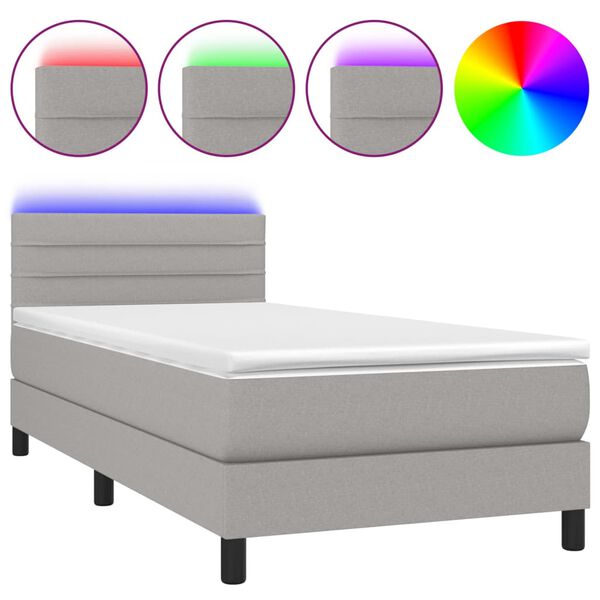 vidaXL Boxspring met matras en LED stof lichtgrijs 90x200 cm