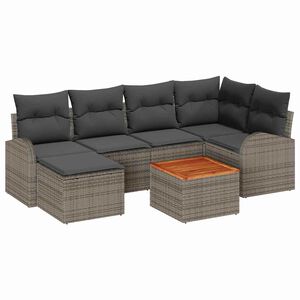 vidaXL Tuinbankenset met kussen 7 pcs Grijs poly rattan