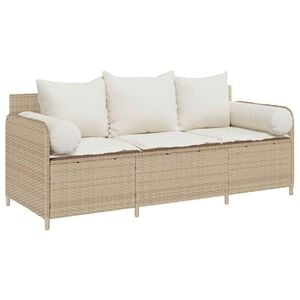 vidaXL Tuinbank 3-zits met kussens poly rattan beige