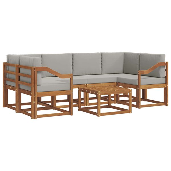 vidaXL Buiten bankenset met kussen 7 pcs Natuurlijk en Lichtgrijs