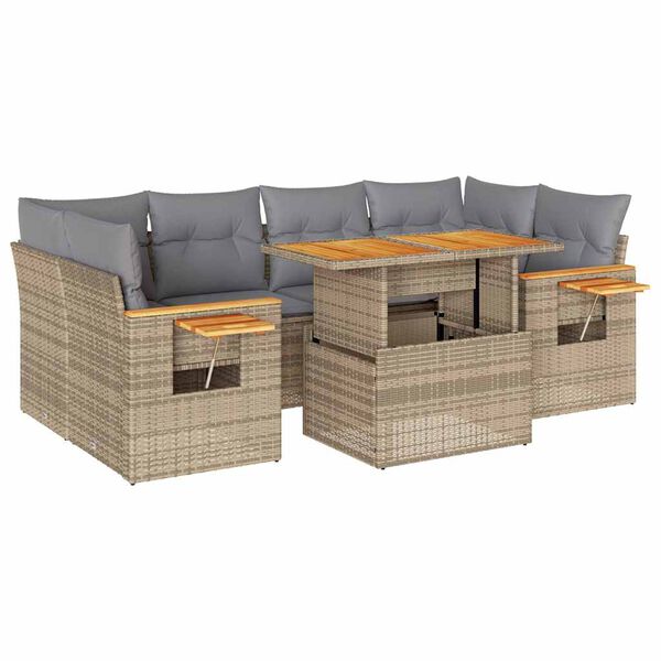 vidaXL 7-delige Loungeset met kussens poly rattan acacia beige