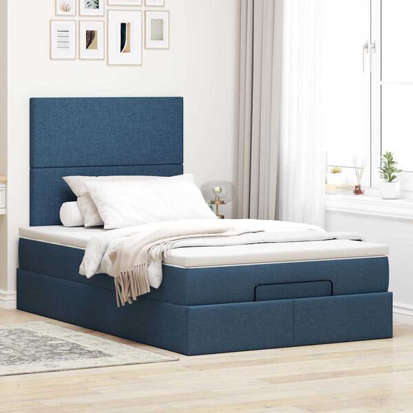 vidaXL Ottoman bed met matras en LED's 120x200cm stof blauw