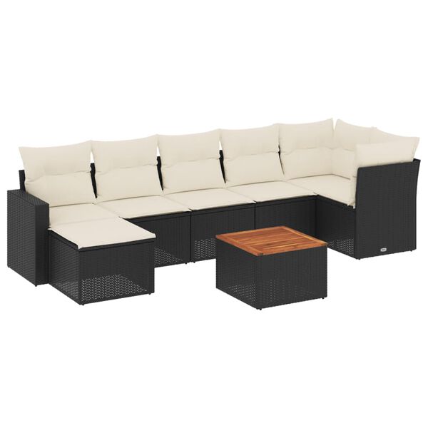 vidaXL 8-delige Loungeset met kussens poly rattan zwart