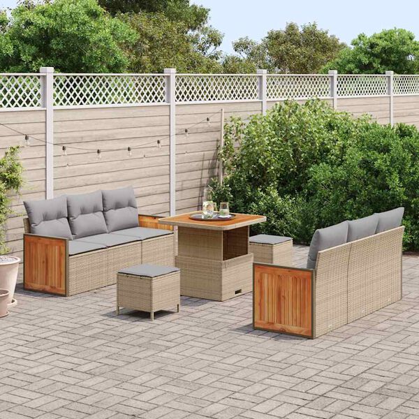 vidaXL Tuinbankenset 11 pcs Beige en Licht Grijs poly rattan