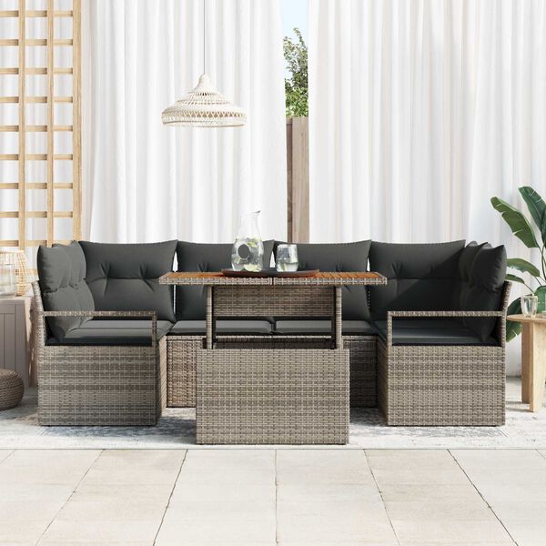 vidaXL Tuin Sofa Set met opslag 7 pcs Grijs Poly riet