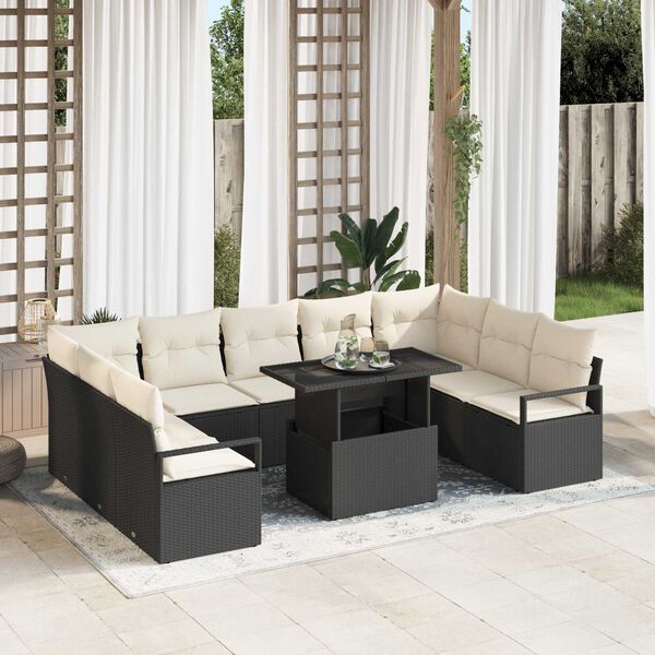 vidaXL Tuin Sofa Set met opslag 10 pcs Zwart Poly riet