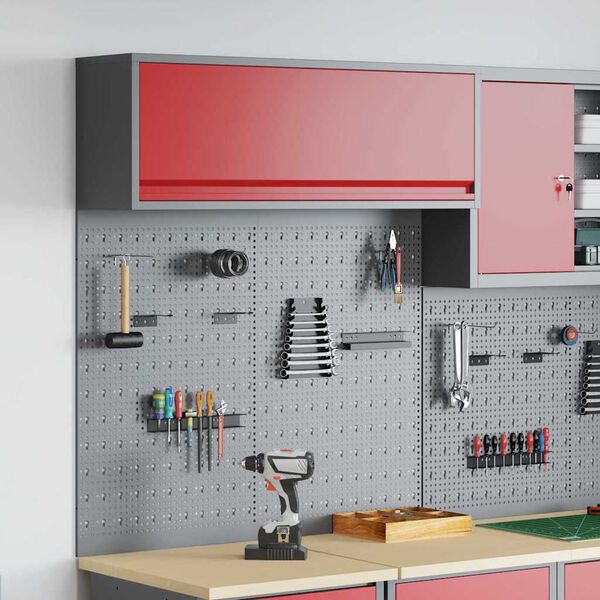 vidaXL Gereedschapskast en Pegboard Set 3 pcs Rood 100 x 25 x 115 cm