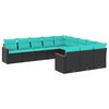 vidaXL 11-delige tuinbankset met kussens, zwart polyrotan
