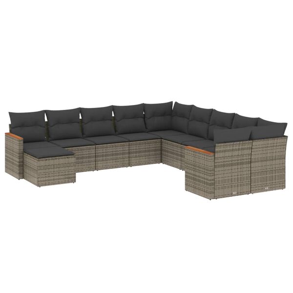 vidaXL 11-delige Loungeset met kussens poly rattan grijs