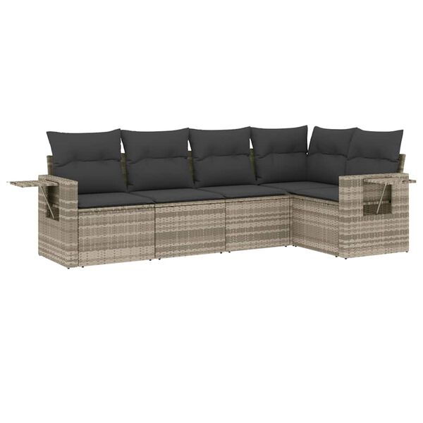 vidaXL 5-delige Loungeset met kussens poly rattan lichtgrijs