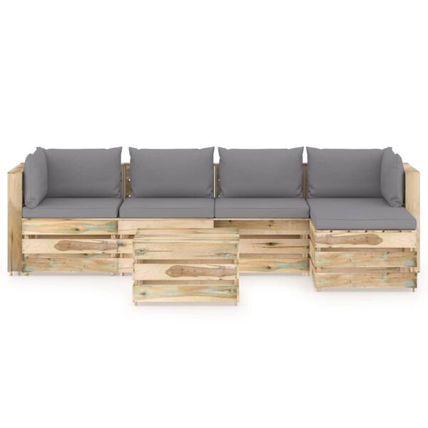 vidaXL 6-delige Loungeset met kussens groen ge&iuml;mpregneerd hout