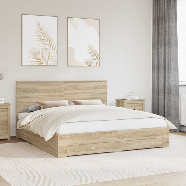vidaXL Bedframe met hoofdeinde Sonoma Eiken 180 x 200 cm Bewerkt hout
