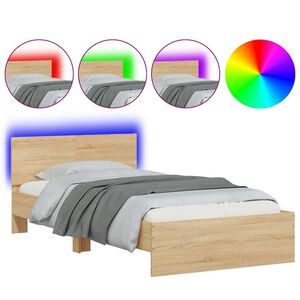vidaXL Bedframe met hoofdbord en LED sonoma eikenkleurig 100x200 cm