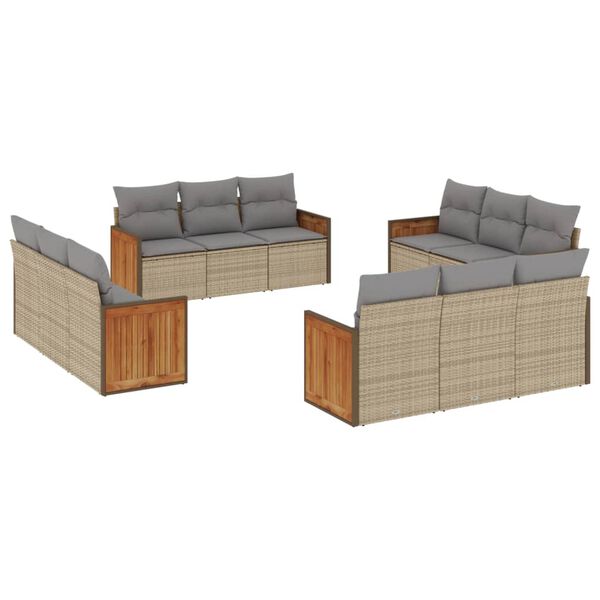 vidaXL 12-delige Loungeset met kussens poly rattan beige