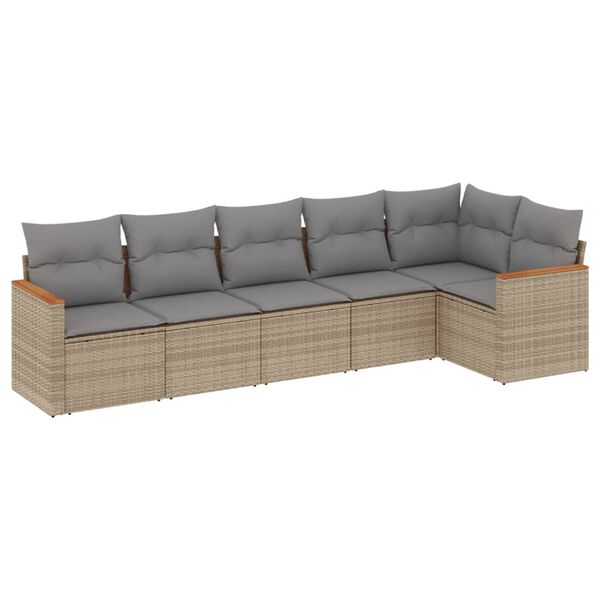 vidaXL 6-delige Loungeset met kussens poly rattan gemengd beige