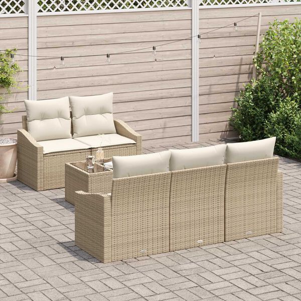 vidaXL Bankstel met kussen met opslag 6 pcs Beige en Cr&egrave;me poly rattan