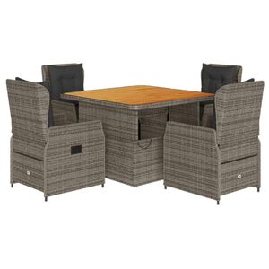 vidaXL 5-delige Tuinset met kussens poly rattan grijs