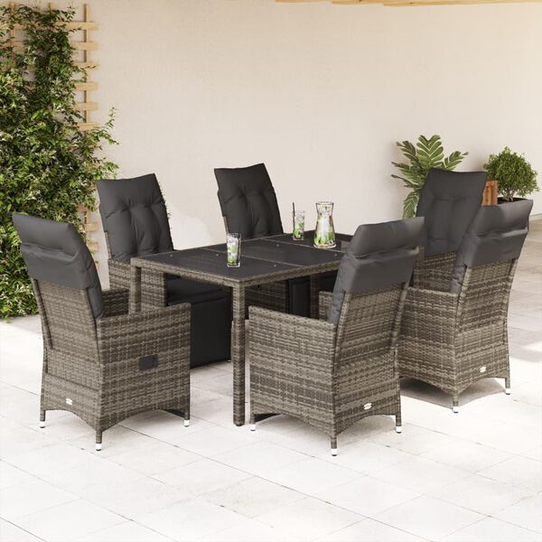 vidaXL 7-delige Bistroset met kussens poly rattan grijs