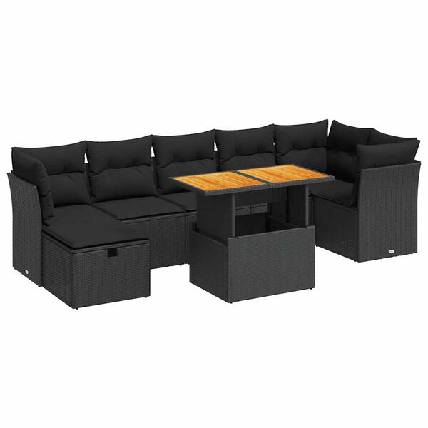vidaXL 8-delige Loungeset met kussens poly rattan acacia zwart