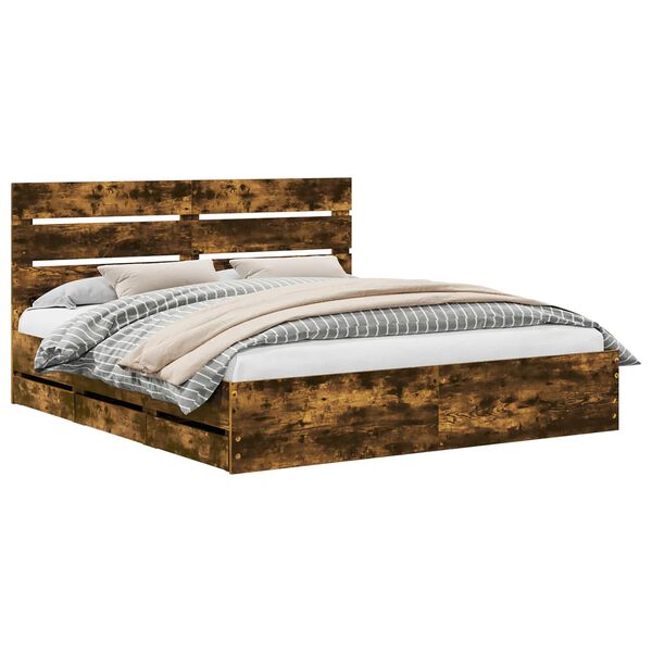 vidaXL Bedframe met lade Gerookt eiken 180 x 200 cm Ingenieurshout