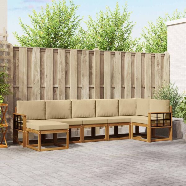 vidaXL Buiten bankenset met kussen 7 pcs Natuurlijk en Beige