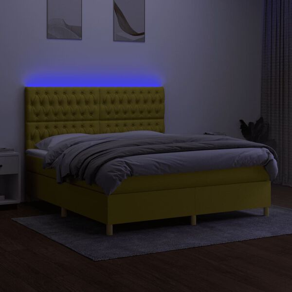 vidaXL Boxspring met matras en LED stof groen 160x200 cm