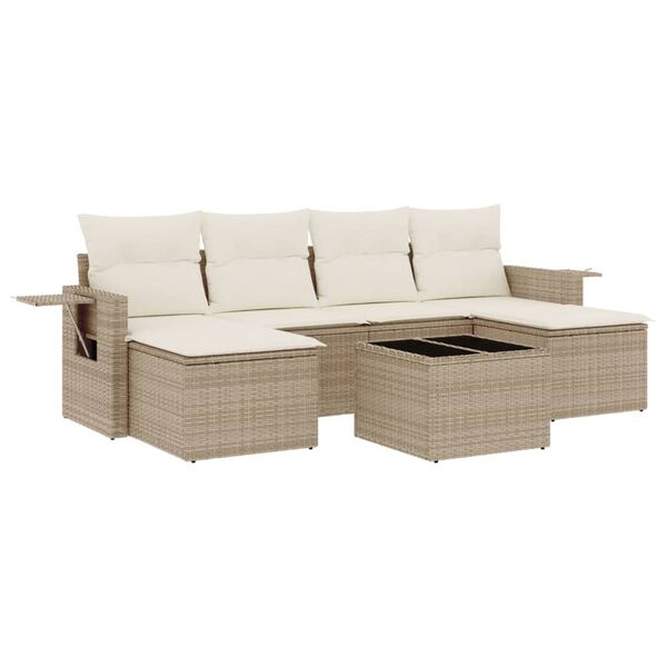 vidaXL 7-delige Loungeset met kussens poly rattan beige