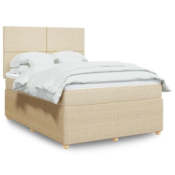 vidaXL Boxspring met matras stof cr&egrave;mekleurig 140x200 cm