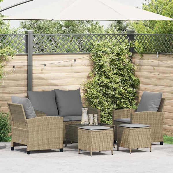 vidaXL 6-delige Loungeset met kussens poly rattan beige