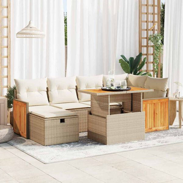 vidaXL 8-delige Loungeset met kussens poly rattan beige