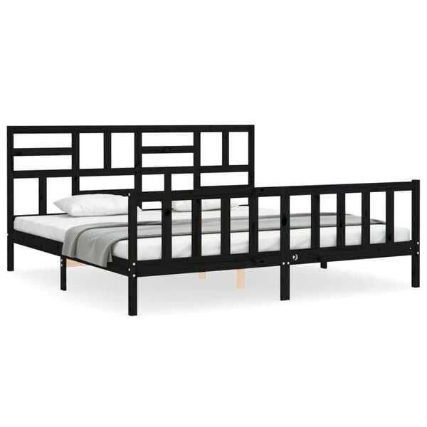 vidaXL Bedframe met hoofdbord massief hout zwart