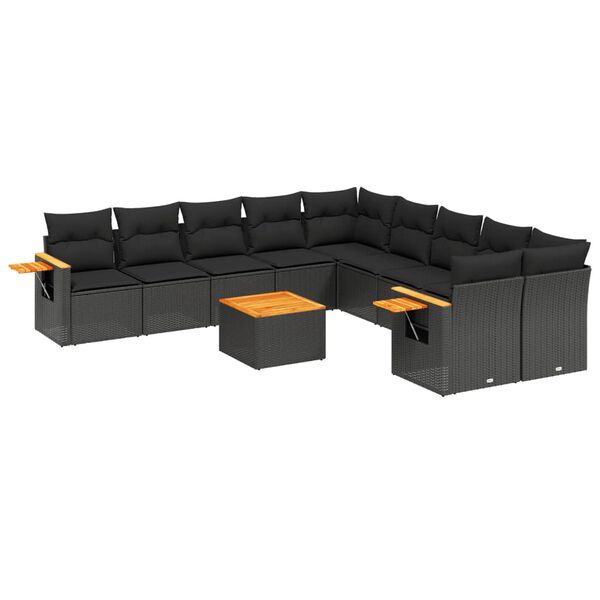 vidaXL 11-delige Loungeset met kussens poly rattan zwart