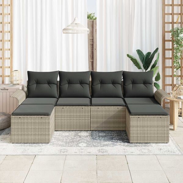 vidaXL Tuin Sofa Set met kussen 6 pcs Lichtgrijs Poly riet