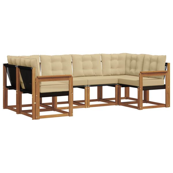vidaXL Buiten bankenset met kussen 6 pcs Natuurlijk en Beige