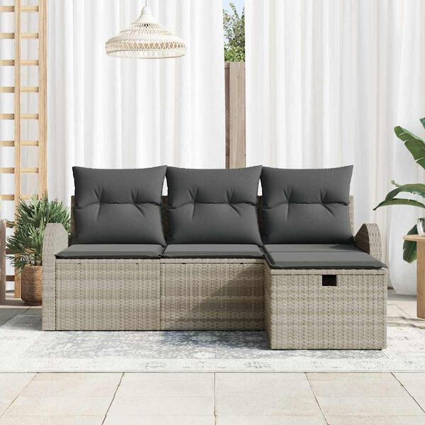 vidaXL Tuin Sofa Set met kussen met opslag 4 pcs Lichtgrijs Poly riet