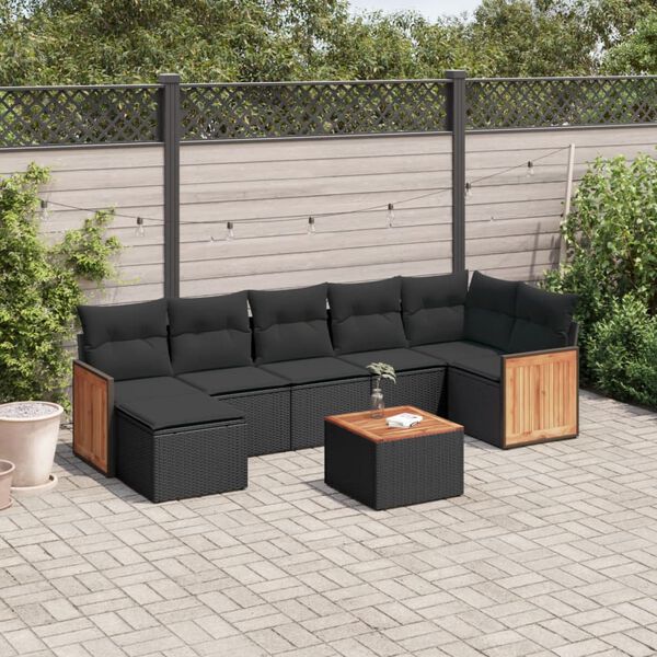 vidaXL 8-delige Loungeset met kussens poly rattan zwart