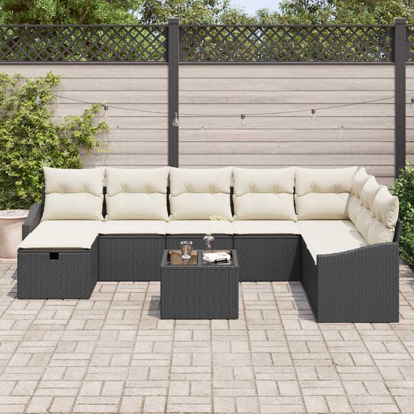 vidaXL Tuin Sofa Set met kussen 9 pcs Zwart 55 x 62 x 69 cm Poly riet