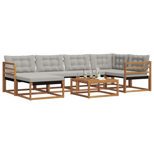 vidaXL Buiten bankenset met kussen 7 pcs Natuurlijk en Lichtgrijs