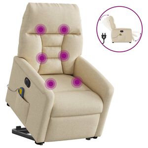 vidaXL Sta-op-massagestoel elektrisch verstelbaar stof cr&egrave;mekleurig