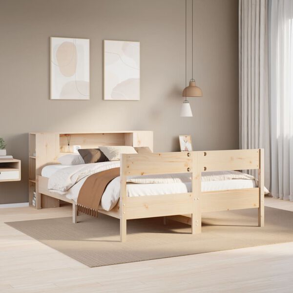 vidaXL Bed met boekenkast zonder matras massief grenenhout 140x190 cm