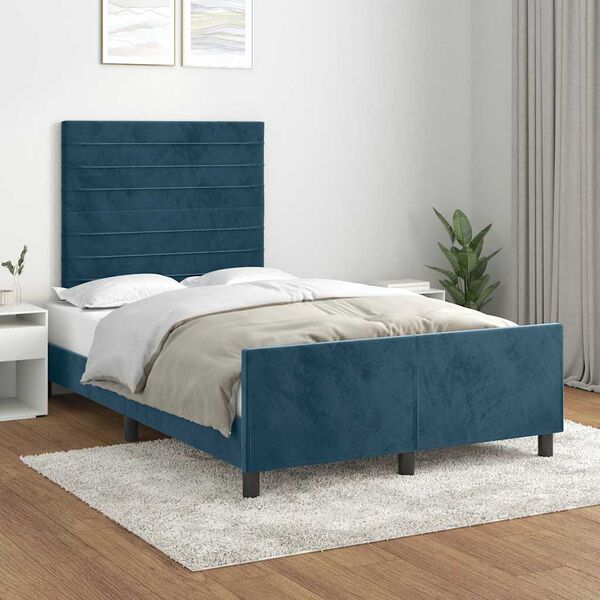 vidaXL Bedframe zonder matras 120x190 cm fluweel donkerblauw