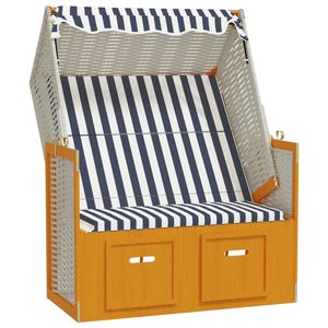 vidaXL Strandstoel met luifel poly rattan en massief hout wit en blauw
