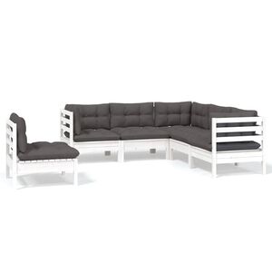vidaXL 5-delige Loungeset met kussens grenenhout wit