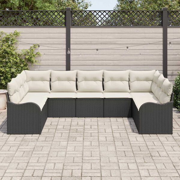 vidaXL Tuin Sofa Set met opslag 9 pcs Zwart en wit poly rattan