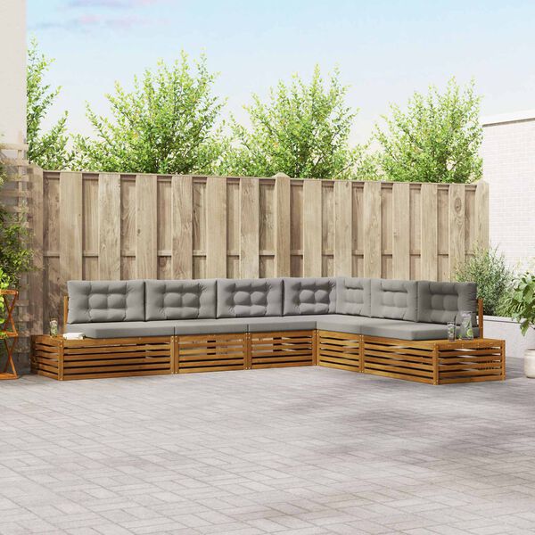 vidaXL Buiten bankenset met kussen 6 Stuk Natuurlijk en Lichtgrijs