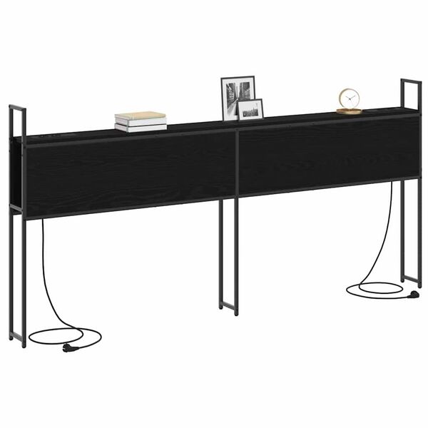 vidaXL Opberghoofdbord met Oplaadstation Zwart eiken 203 x 15 x 98 cm