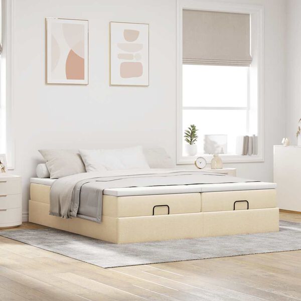 vidaXL Ottoman bed met matrassen 180x200cm stof cr&egrave;mekleurig