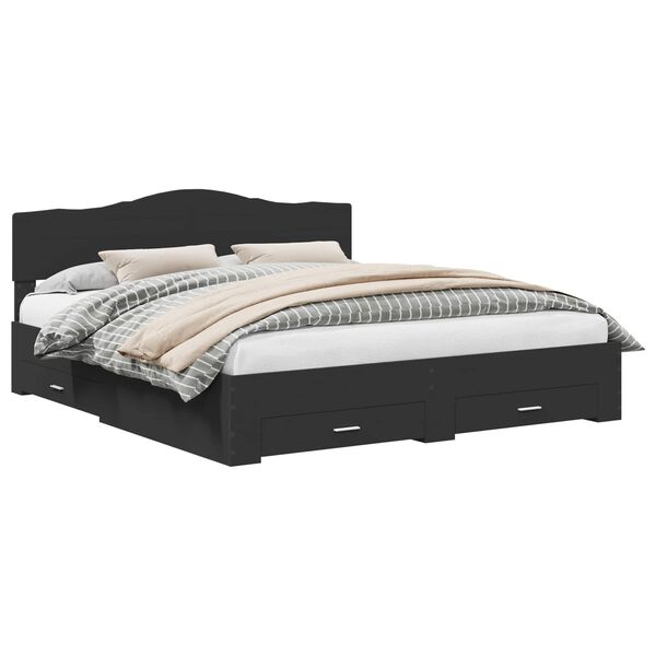 vidaXL Bedframe met hoofdeinde Zwart 200 x 200 cm Bewerkt hout