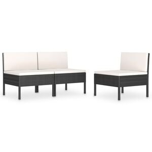vidaXL Tuinstoelen 3 st met kussens poly rattan zwart