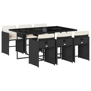 vidaXL 7-delige Tuinset met kussens poly rattan zwart